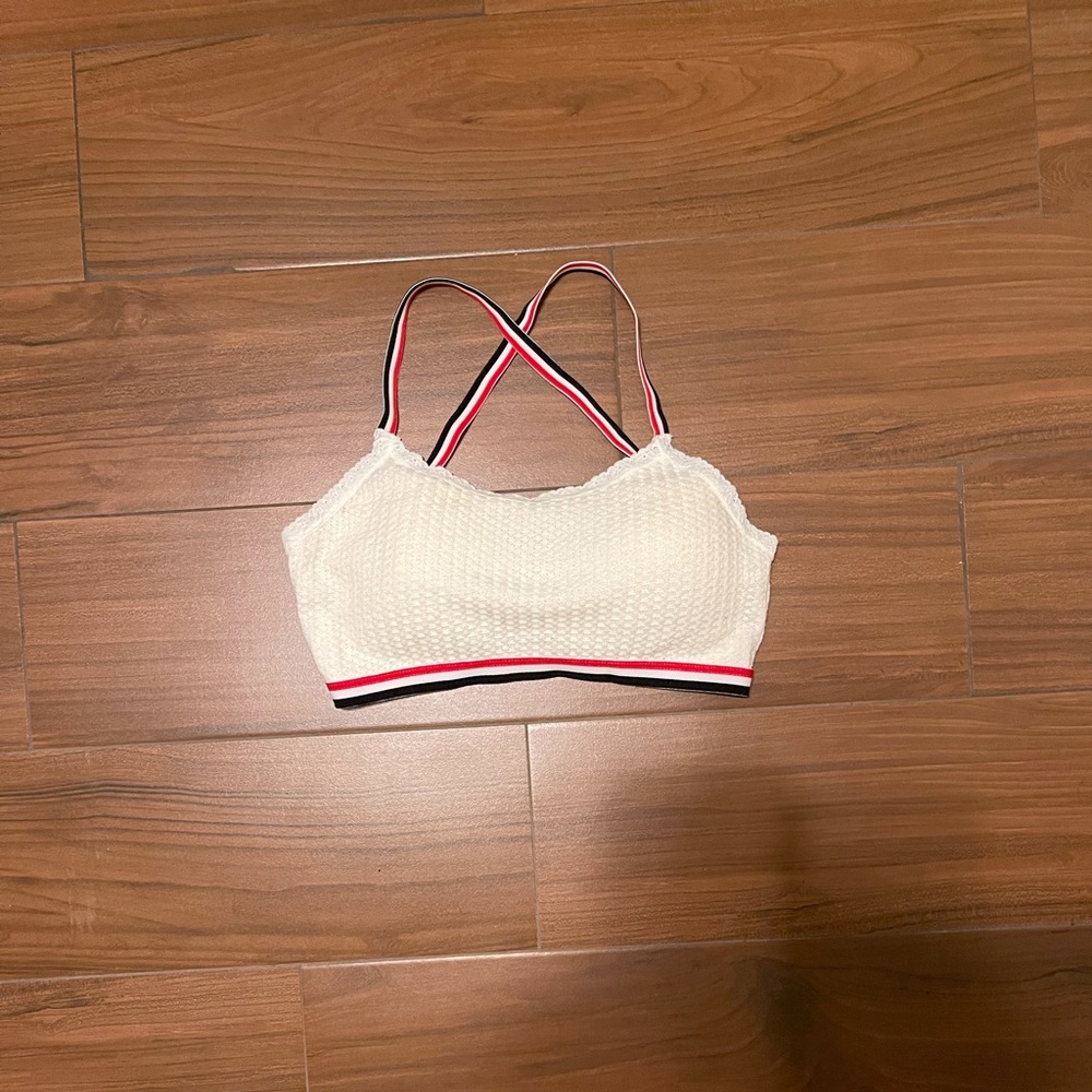 White Bralette with Red, White & Blue Staps